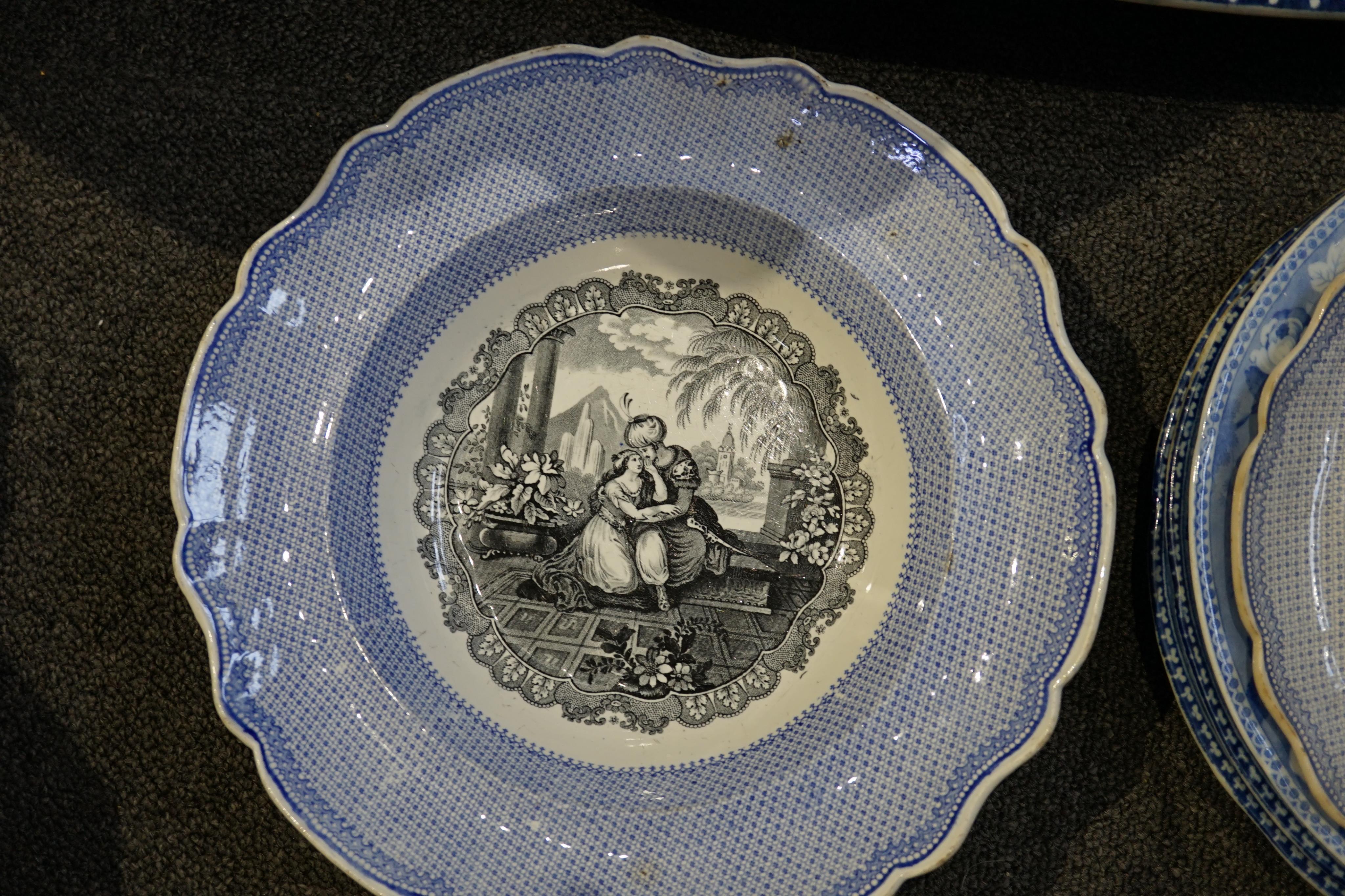 A Victorian blue and white 'Chinese Floral Pot' pattern meat plate